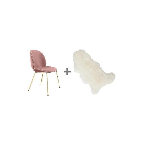 구비 Gubi Promotion Set Beetle Chair With Velvet Brass Base + Fur